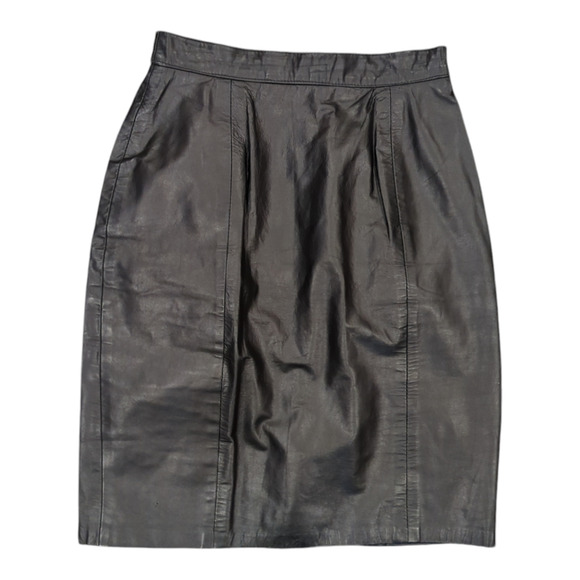 G III Leather Fashions Dresses & Skirts - Vintage 80s 90s G III Black Genuine Real Leather Midi Skirt Women Sz 8 Made USA